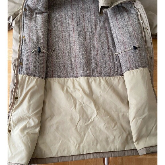 L.L.Bean Coat Mens Large Tan Nylon Parka Wool Lined Snap Front Herringbone Liner - Picture 14 of 16